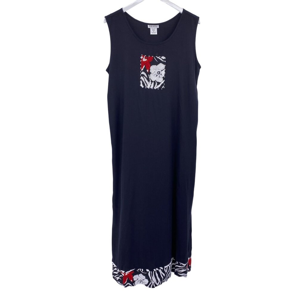 VTG Paradiso maxi dress size Medium beaded flower side slits Cruise Vacation Bea